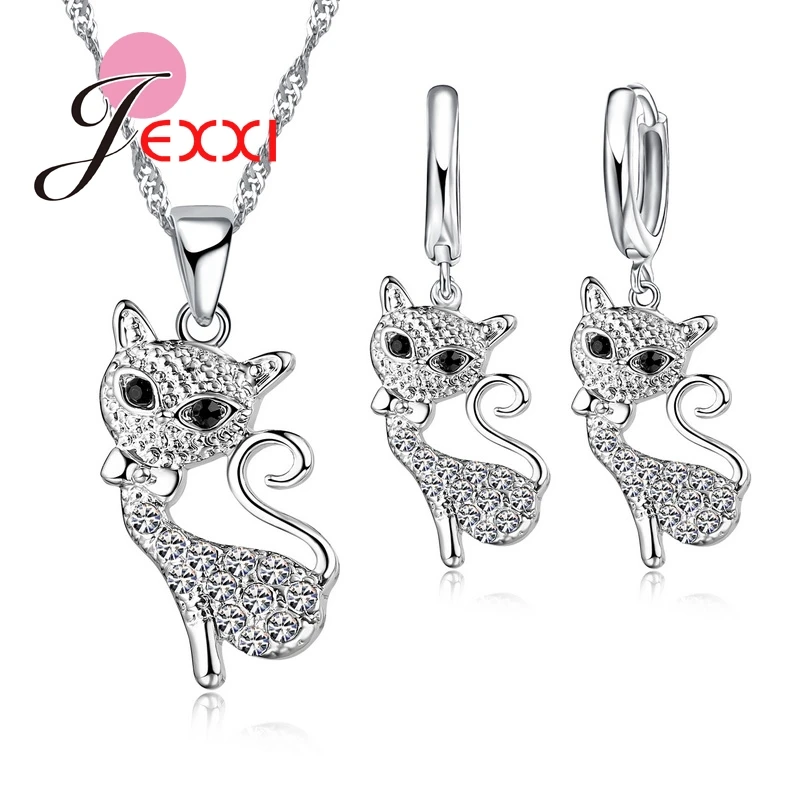 Комплект из колье и серёг серебра 925 пробы с австрийскими кристаллами|jewelry sets|jewelry
