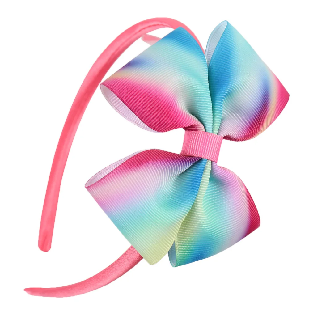 1 7 шт./лот с радужным бантом Hairbands для детей Обувь для девочек ручной работы жесткий Атлас Банданы для мужчин с печатные ленты для волос луки Женские аксессуары для волос - Цвет: 1
