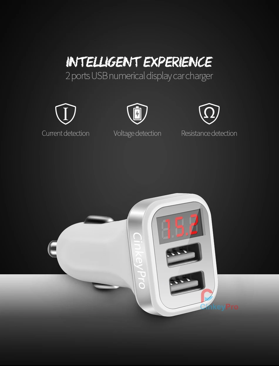 CinkeyPro светодиодный Экран 2-Порты и разъёмы зарядных порта USB для автомобиля Зарядное устройство для iPhone samsung автомобиля-Зарядное устройство адаптер 5 V/2.1A мобильного телефона адаптер для зарядки