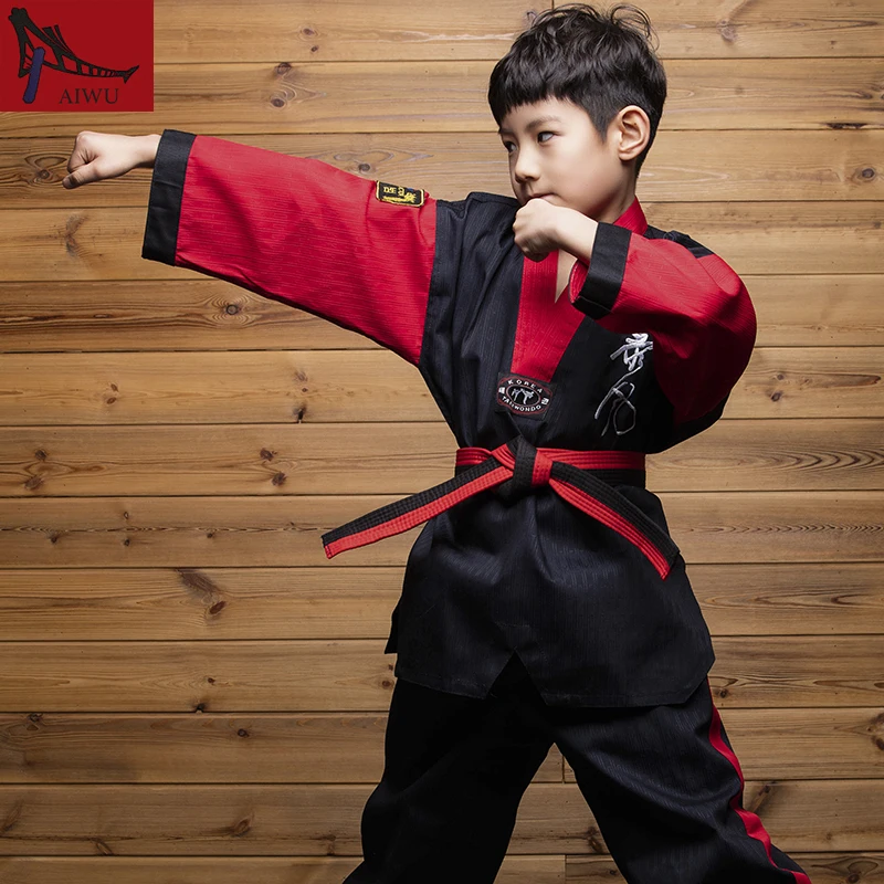 Лидер продаж одежда WTF Tae kwon do Dobok детская Униформа ITF для тхэквондо размер XXXS-M