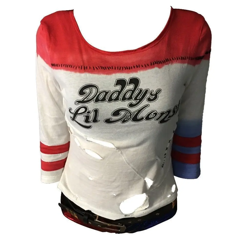 Tshirt Косплей Костюм отряда самоубийц Харли Квинн футболка Daddy's Lil Monster Футболка Джокер Трусики Blet Косплей костюмы полный комплект - Цвет: Tshirt