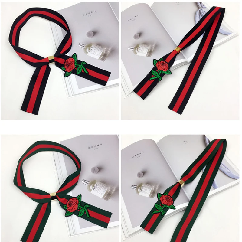 Узкий Женский Галстук Yuqung галстук-бабочка в полоску с цветком розы для студентов