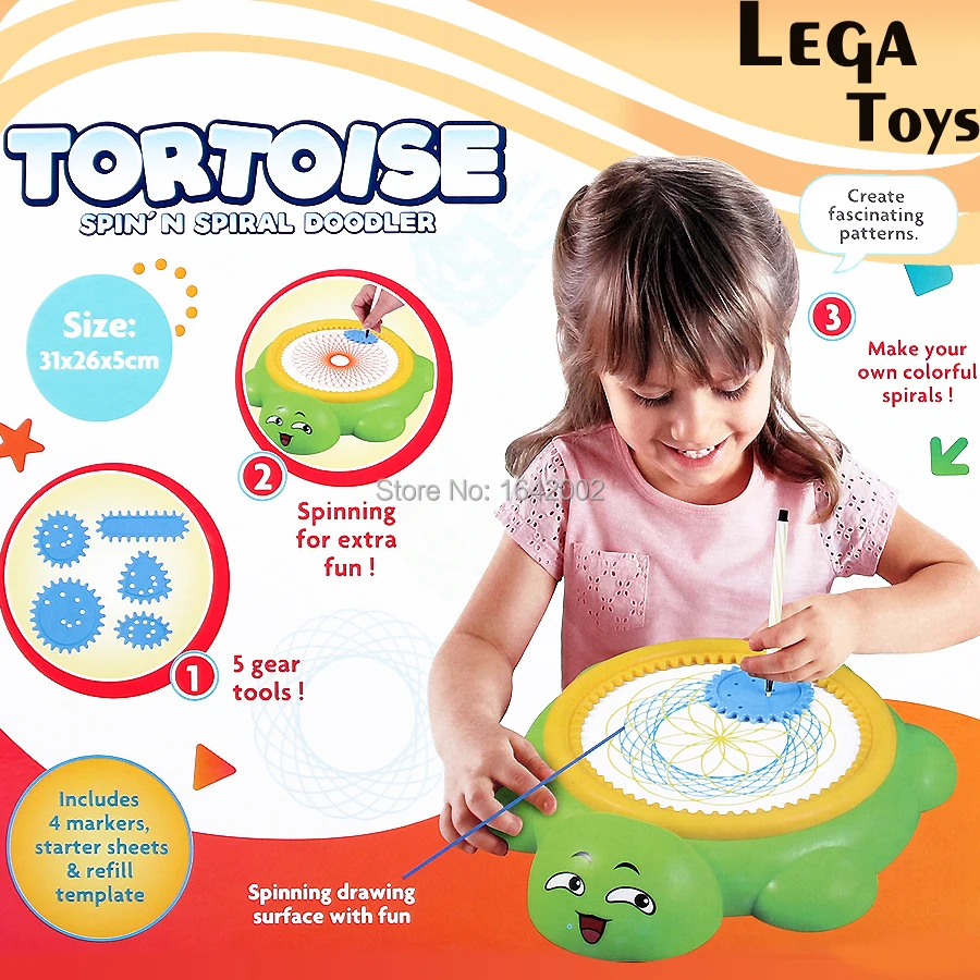 

Tortoise spin'N Spiral doodler Spirograph Drawing toys set with 5 gear tools,5 pens Creative Drawing Educational toys For Kids