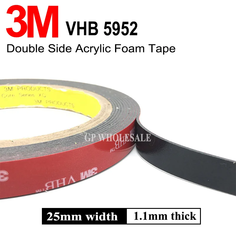 

3M VHB 5952 Black Heavy Duty Mounting Tape Double Sided Adhesive Acrylic Foam Tape 25mmx3Mx1.1mm
