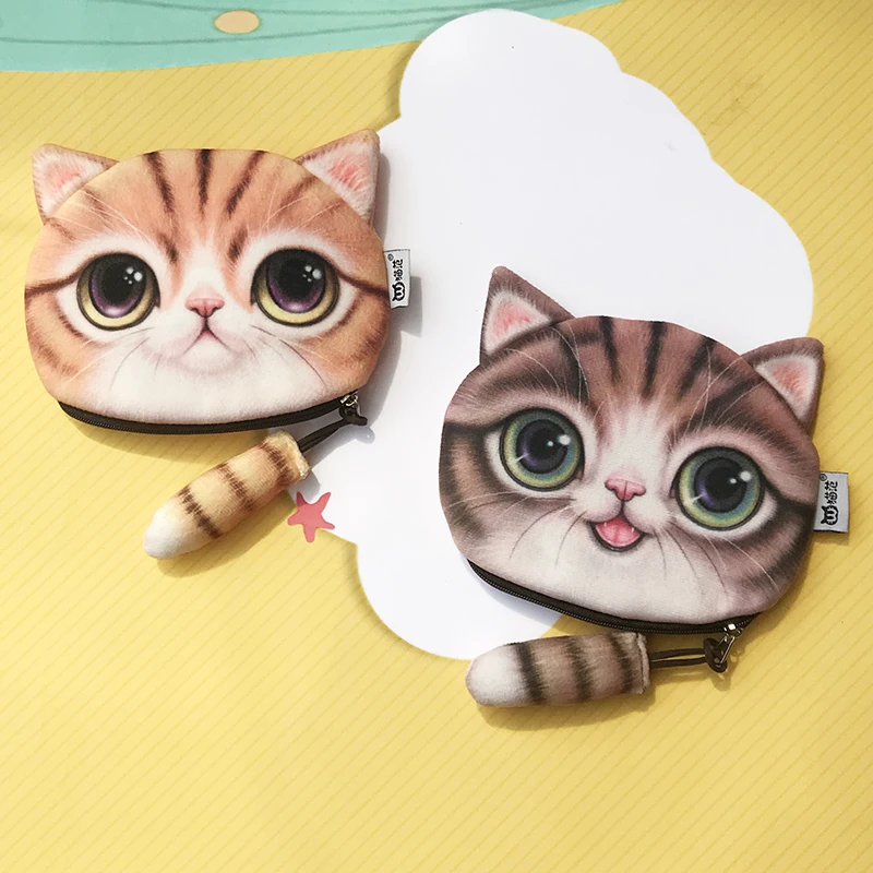 Кошелек с карманом для мелочи Дамский кошелек милый мультяшный 3D Кот/собака