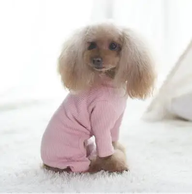 Pink Комбинезон для собаки, щенка, однотонный, мягкий, хлопок, одежда для маленьких собак, свитер с высоким воротником, Повседневная Пижама, чихуахуа, пуделя - Цвет: Pink