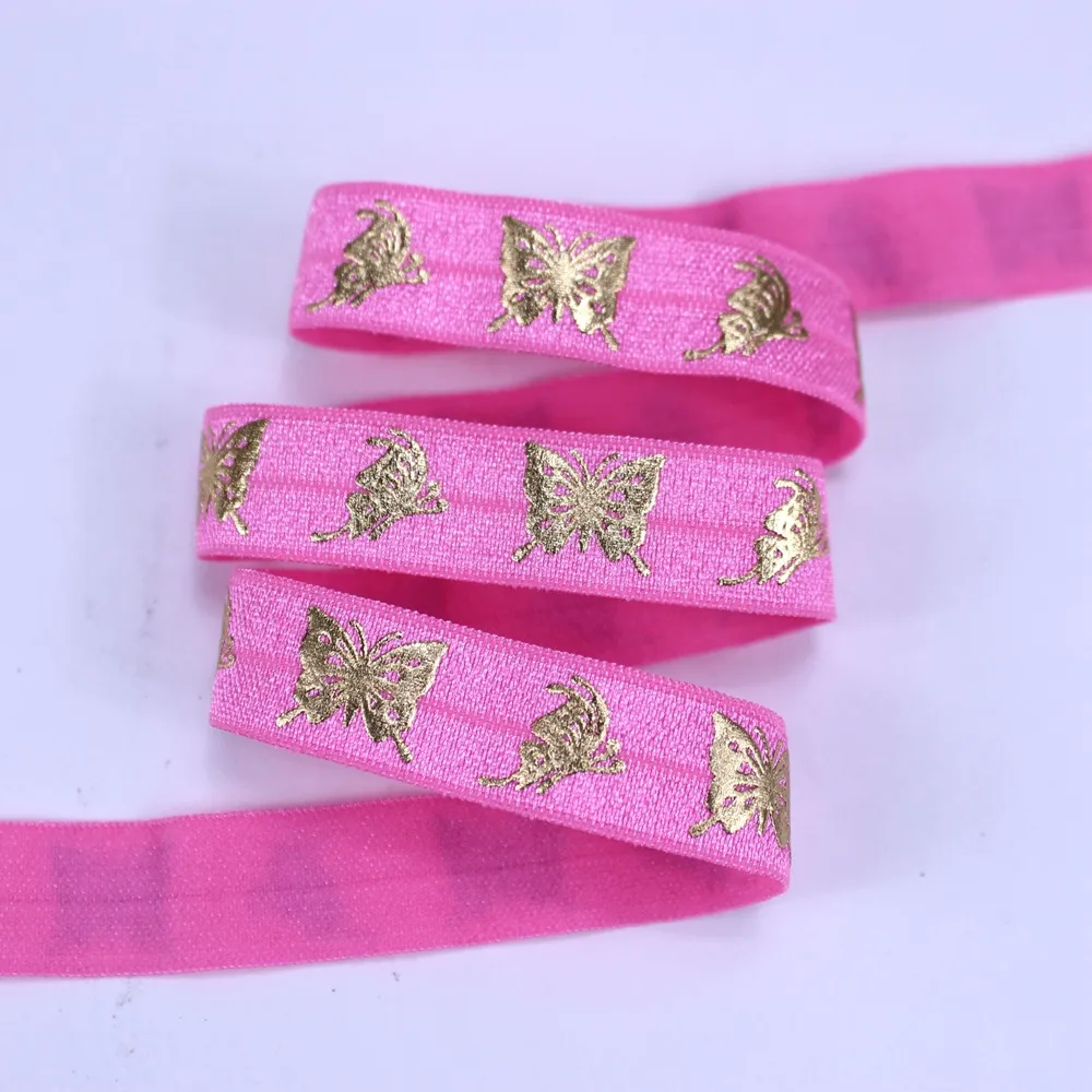 F245-156 hot pink Новинка! 5/" Золотая фольга Бабочка FOE сгибается на резинке для DIY волос Галстуки аксессуары для волос - Цвет: F245-156 hot pink