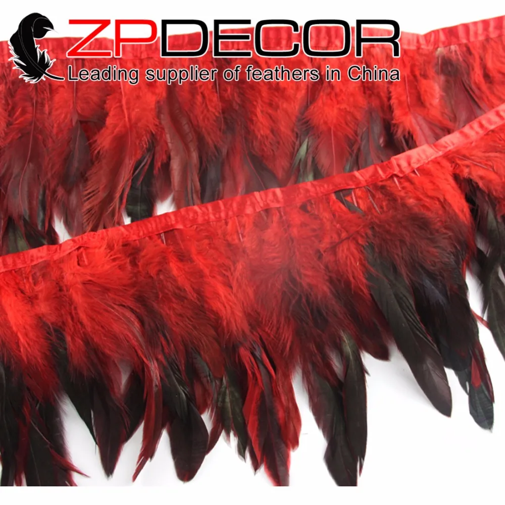 

ZPDECOR 10Yards/lot 6-8inch Featured Quality Wholesale RED Rooster Coque Feathers Trim for Dress