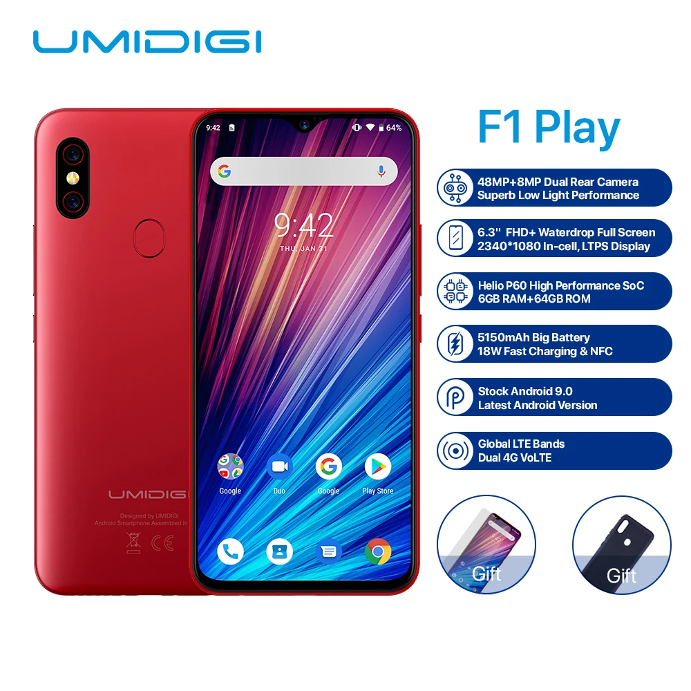 Umidigi F1 Play Android 9 0 5150 мАч смартфон Восьмиядерный Helio P60 6 ГБ 64 Гб 3 &quotFHD + Face ID NFC Быстрая