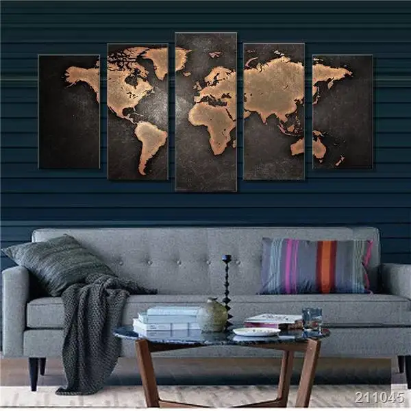 Современная картина на стену 5 шт./компл. винтажная Картина холсте с картой мира