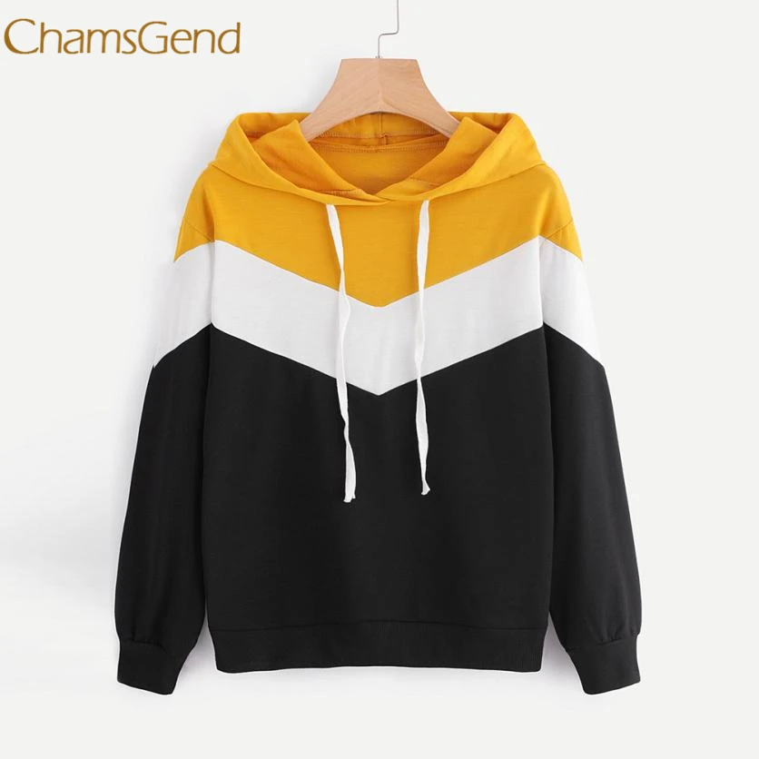 CHAMSGEND толстовки Женская толстовка с капюшоном Лоскутная Женская Повседневная Блузка с длинным рукавом l1207