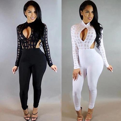 Женская Сексуальная прозрачная Комбинезон Мода Полые Pattern Slim Fit цельный