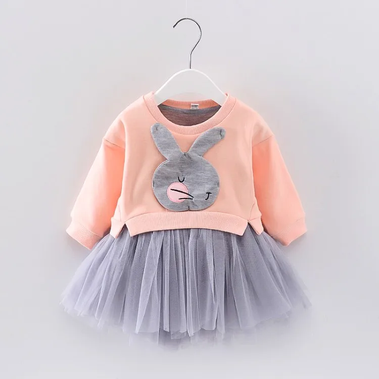 2018 Spring Autumn Long Sleeve Girls O-neck Dress Bunny Patchwork Kids Dresses for Girl Cute Mesh Pullover Toddler Clothing | Детская