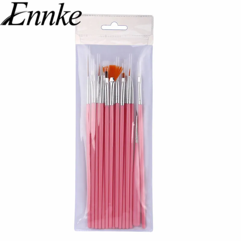 ENNKE 15Pcs pink professional nail brushes UV Gel Brush Liner Painting Pen Acrylic Drawing for Nails Handle Manicure Nail | Красота и
