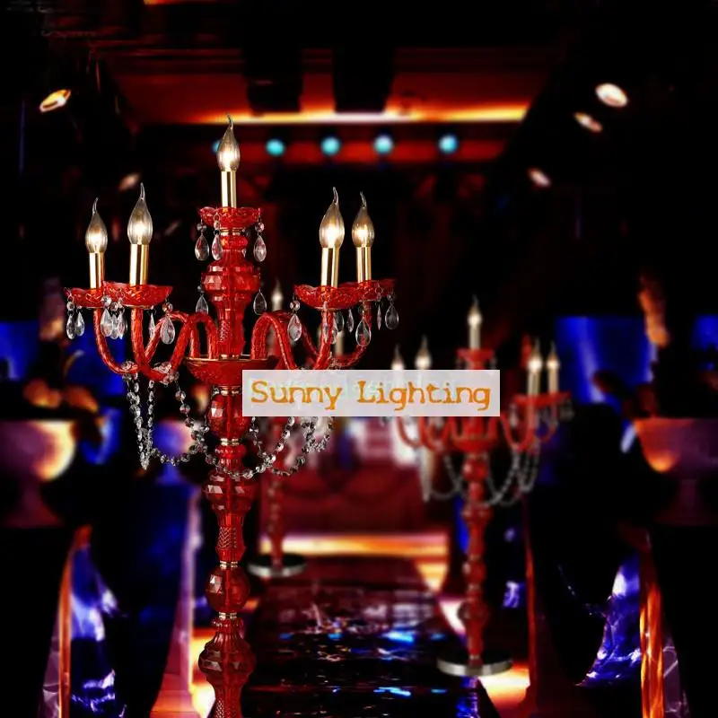 Red led candlestick wedding floor lamp candelabra candle holders vintage Home Decor crystal table E14 stand | Лампы и освещение