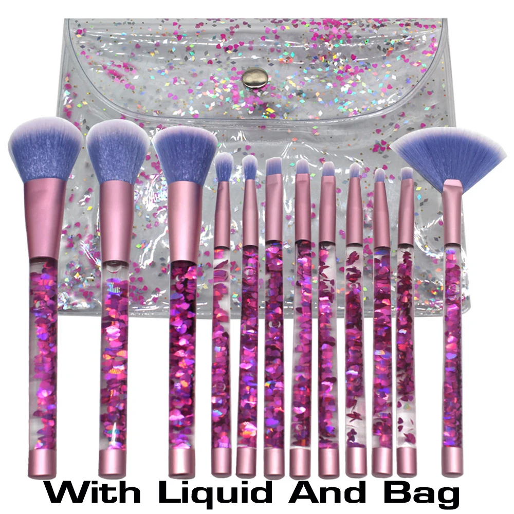 With Liquid And Bag Блестящие 12/7 шт. аквариумный Жидкий блеск кисти набор кистей для макияжа Pincel Комплект Портативный, для бровей, теней кисти инструменты для макияжа - Handle Color: With Liquid And Bag