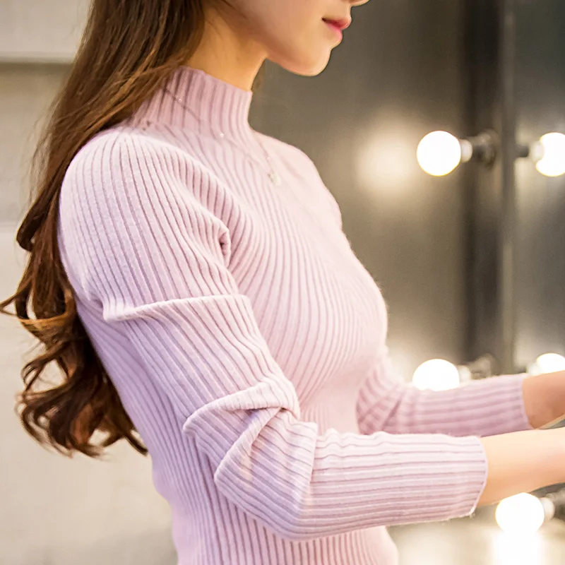 2017 Korean Autumn Winter Knitted Sweaters for Woman Pull Femme Slim Comfortable Turtleneck Long Sleeve Sueter Mujer Chandail | Женская