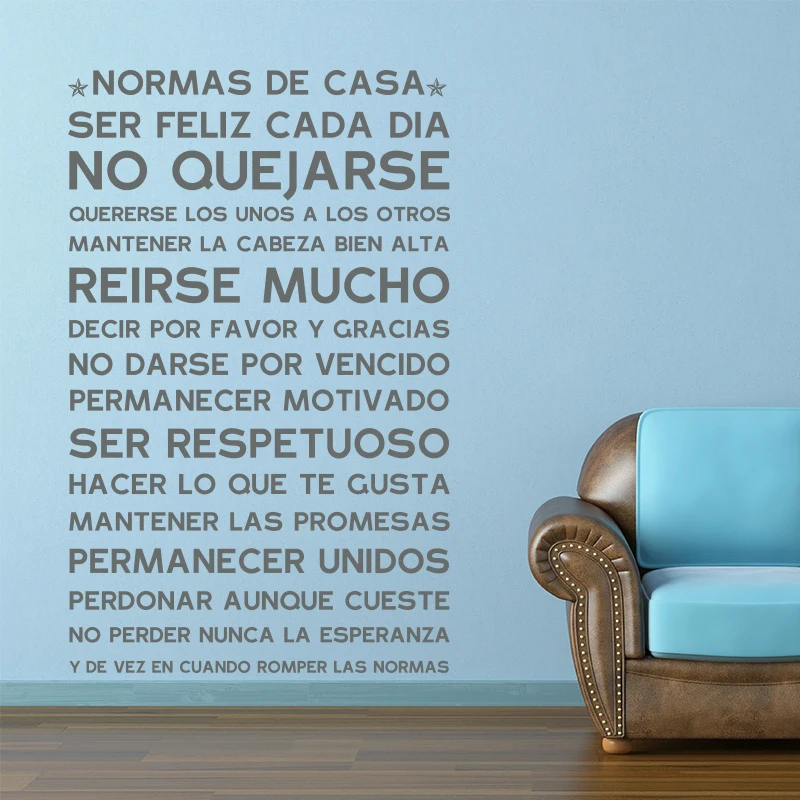 Испанский версия Нормас де Каса Дом правила стены Стикеры домашний декор
