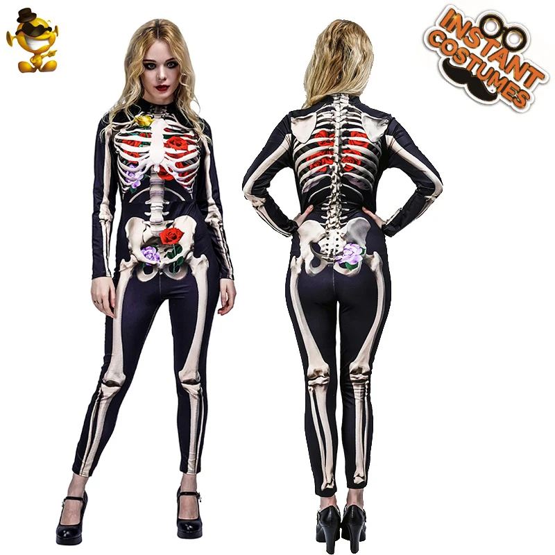 Костюм скелета косплей Череп Скелет комбинезон одежда Пурим сексуальная одежда костюмы на Хэллоуин для женщин