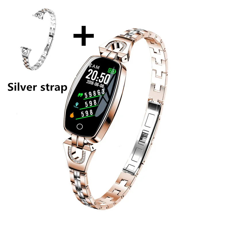 G add silver strap H8 фитнес-браслет+ один дополнительный ремень женские водонепроницаемые Смарт-часы мониторинг сердечного ритма Смарт-браслет для Android браслет IOS - Цвет: G add silver strap