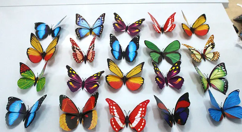 100 шт./лот имитация бабочки 12 см двойные крылья ПВХ домашний декор Buterfly настенные