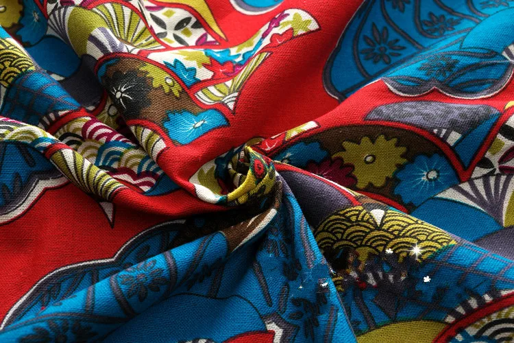 Японский хлопок ткань из смеси льна в народном стиле летняя одежда женское
