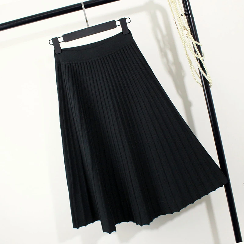 Осенняя Женская юбка с высокой талией вязаная плотная плиссированная Faldas Jupe Femme