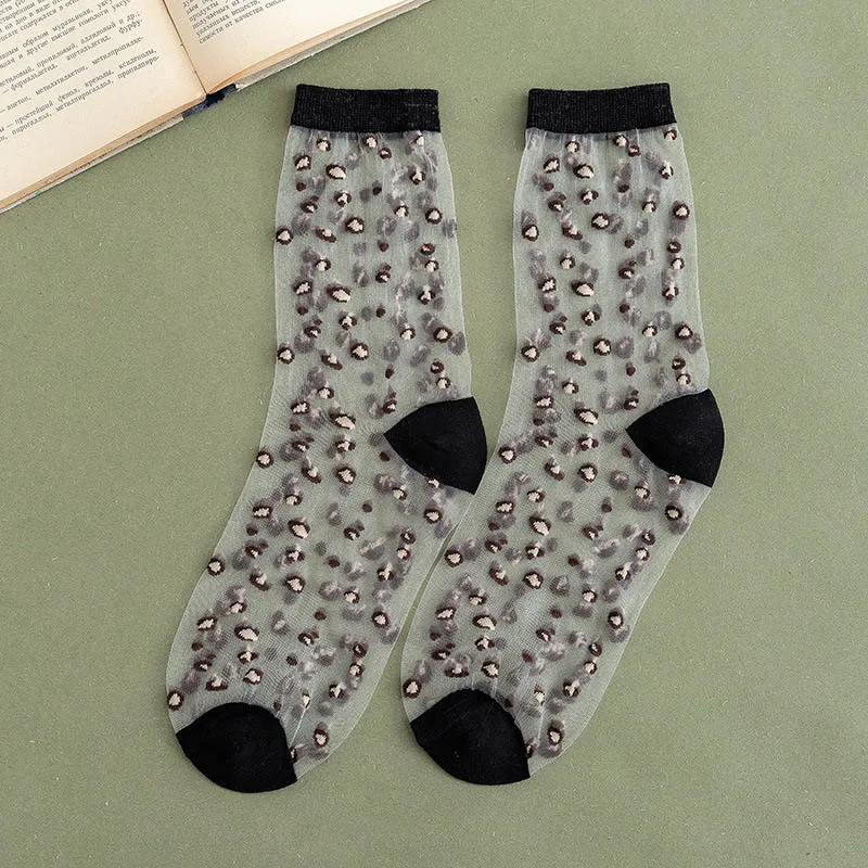 black socks Леопардовые прозрачные женские ультратонкие шелковые носки, крутые Дышащие Короткие женские носки из тюля, летние новые элегантные эластичные носки - Цвет: black socks
