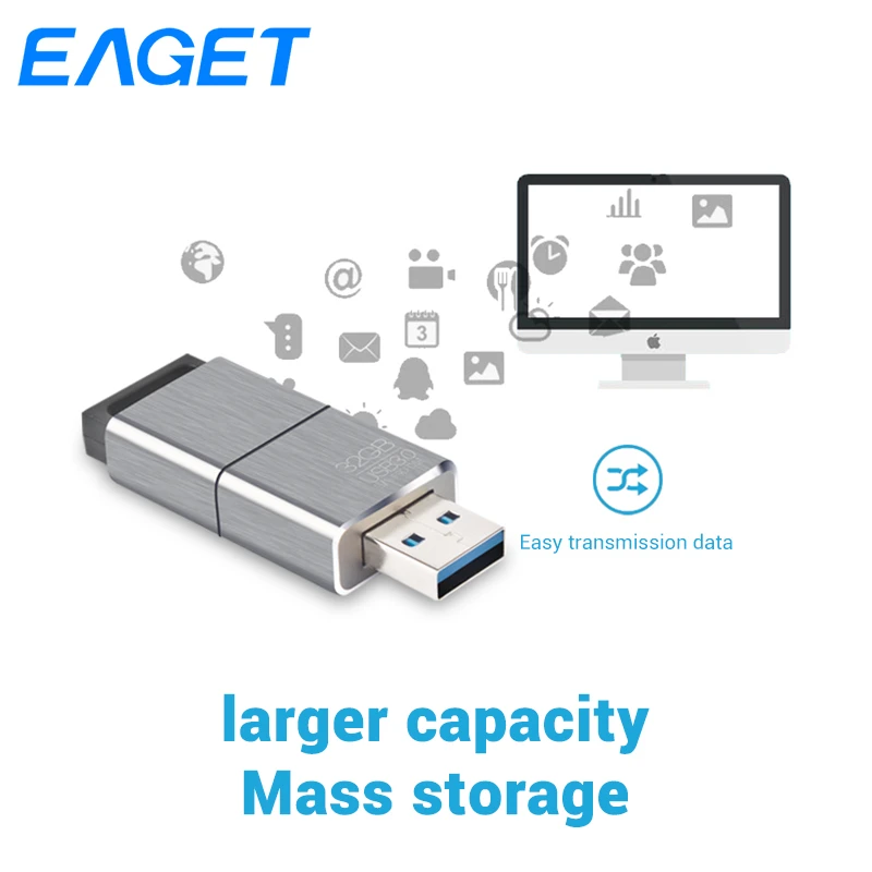 Eaget USB Flash Drive флешки 64 ГБ 128 256 памяти Cle 3 0 металлическая ручка привода Memoria флэш