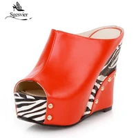 sgesvier 2018 black white stripe summer style sexy sandals womens wedges slippers high platform heels for shoes woman b358