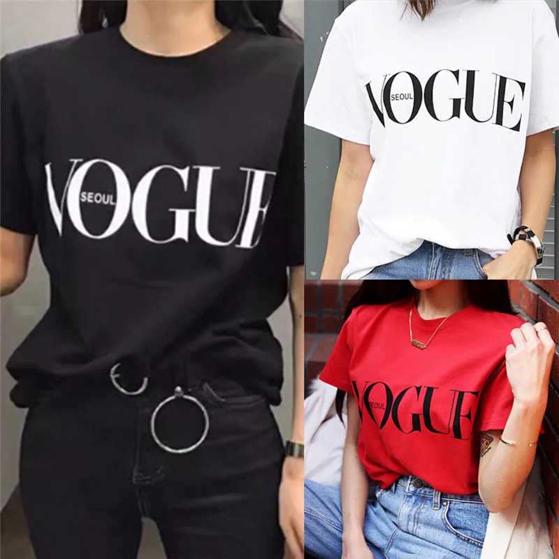 1 шт. модная футболка с принтом VOGUE большие размеры S XL Harajuku летняя женские