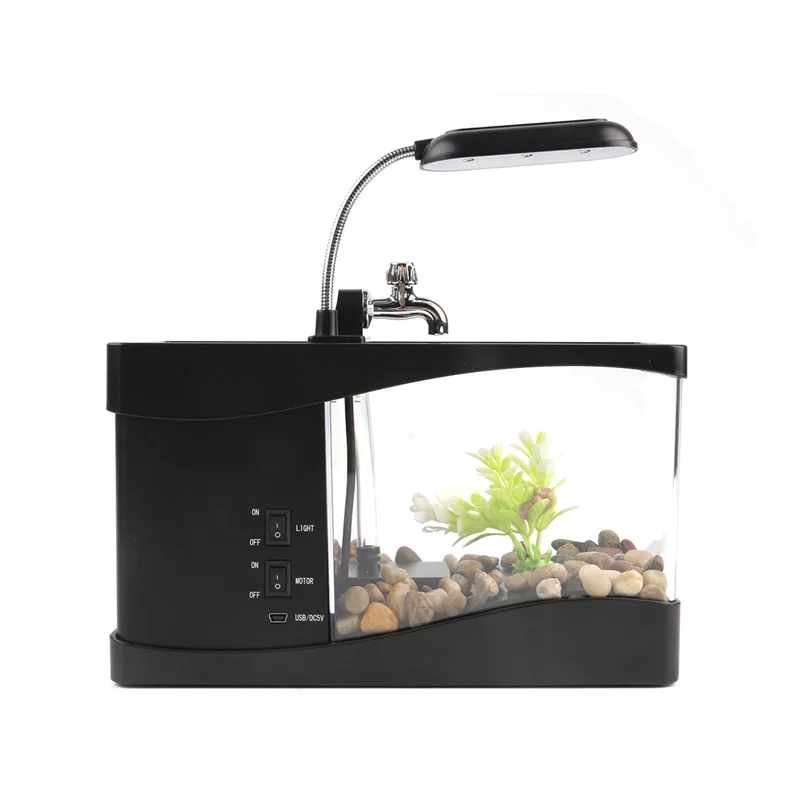USB акриловая мини аквариумная Светодиодная лампа с будильником для гостиной