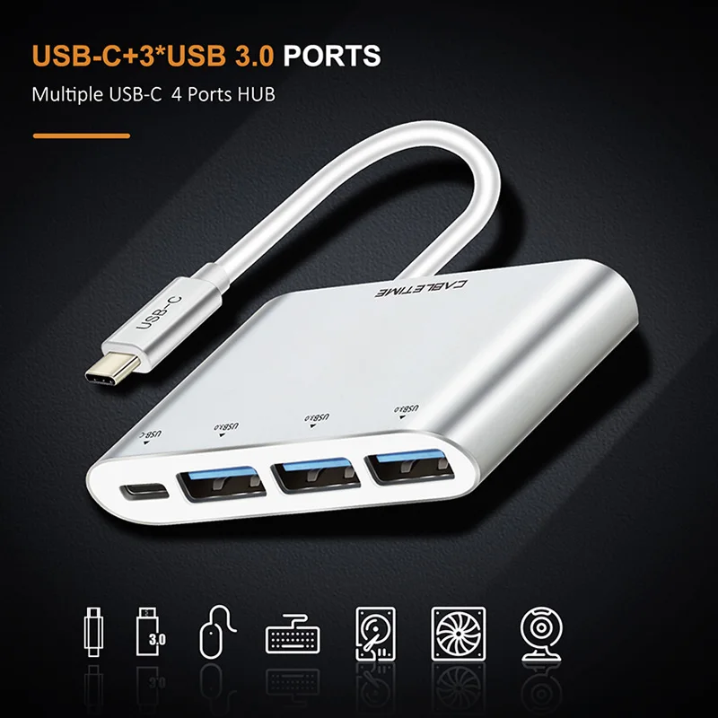 Cabletime USB C HUB Type 3.1 to 3.0 3 ports PD Adapter 4 in 1 For Laptop Macbook Air Pro C228 |
