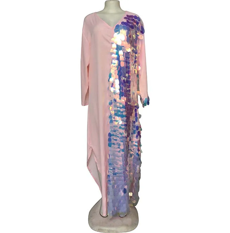 Женское свободное платье в европейском и американском стиле розовое с блестками