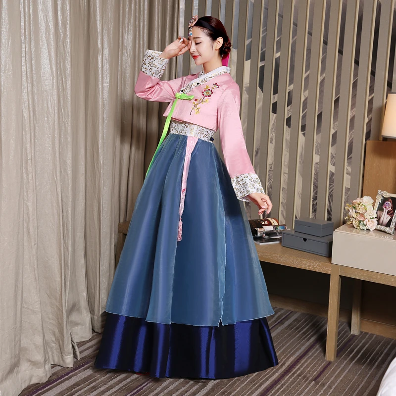 

elegant pink women hanbok korean traditional dress korean costumes national costume cotton hanbok Embroidery asia clothing