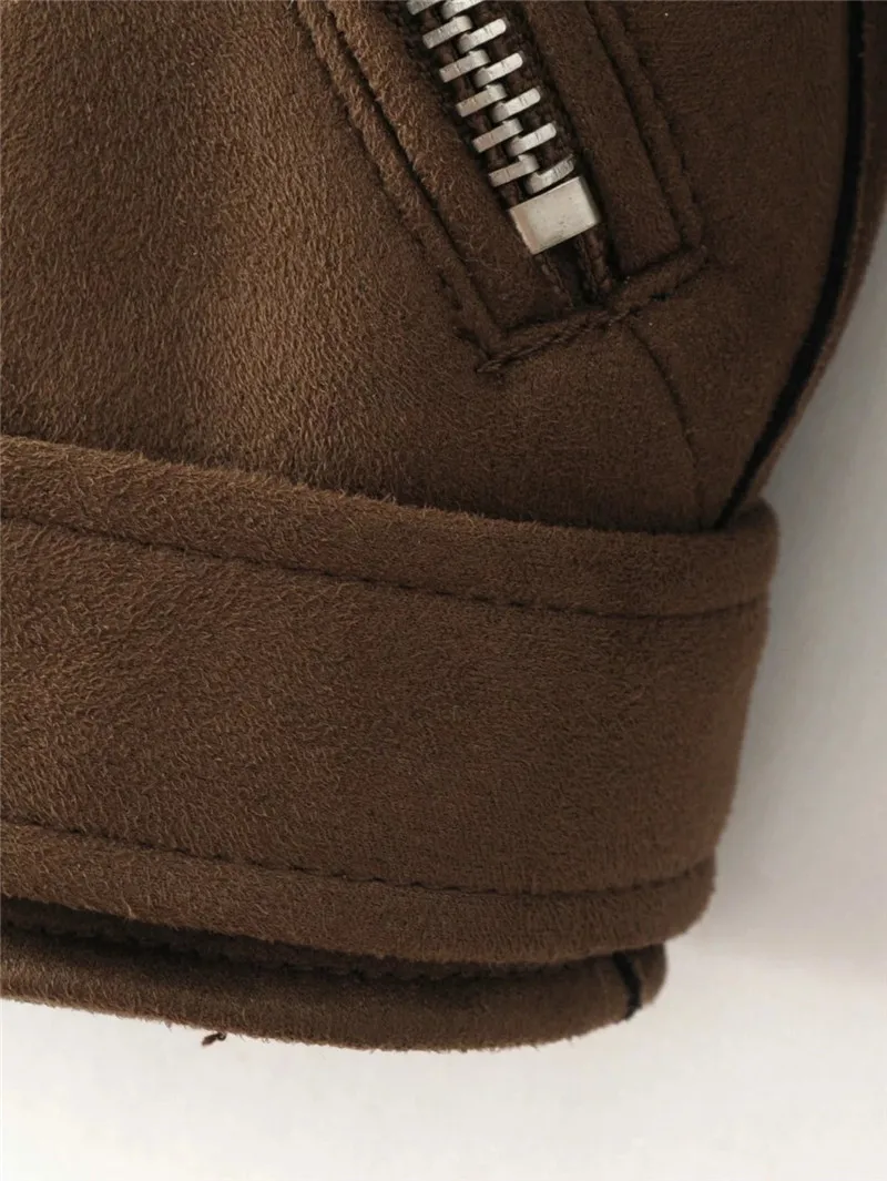 Женская замшевая куртка на молнии однотонная байкерская из искусственной кожи с