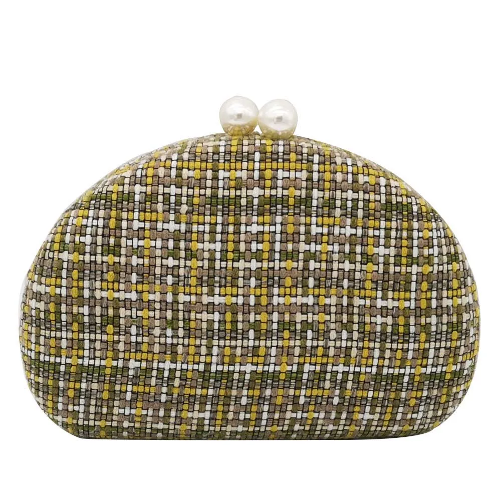 Green Clutches Bag Бутик De FGG тканые трикотажные женские клатчи вечерние кошельки и сумочки жемчужная застежка Дамская мода цепь сумки на плечо - Цвет: Green Clutches Bag