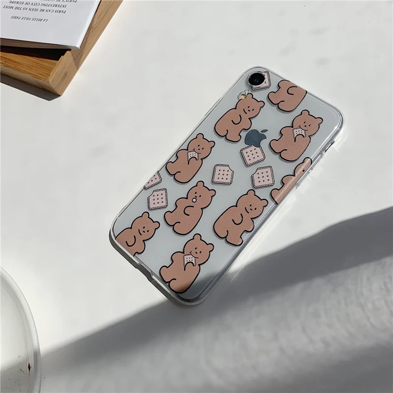 Прозрачный чехол с милым медведем печенья для iphone 7 8 силиконовый мягкий