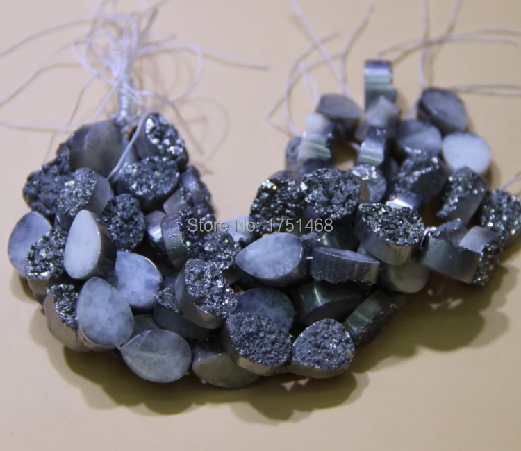 Титановое черное ожерелье с друзой Овальные Плоские бусины подвески Drusy верхним