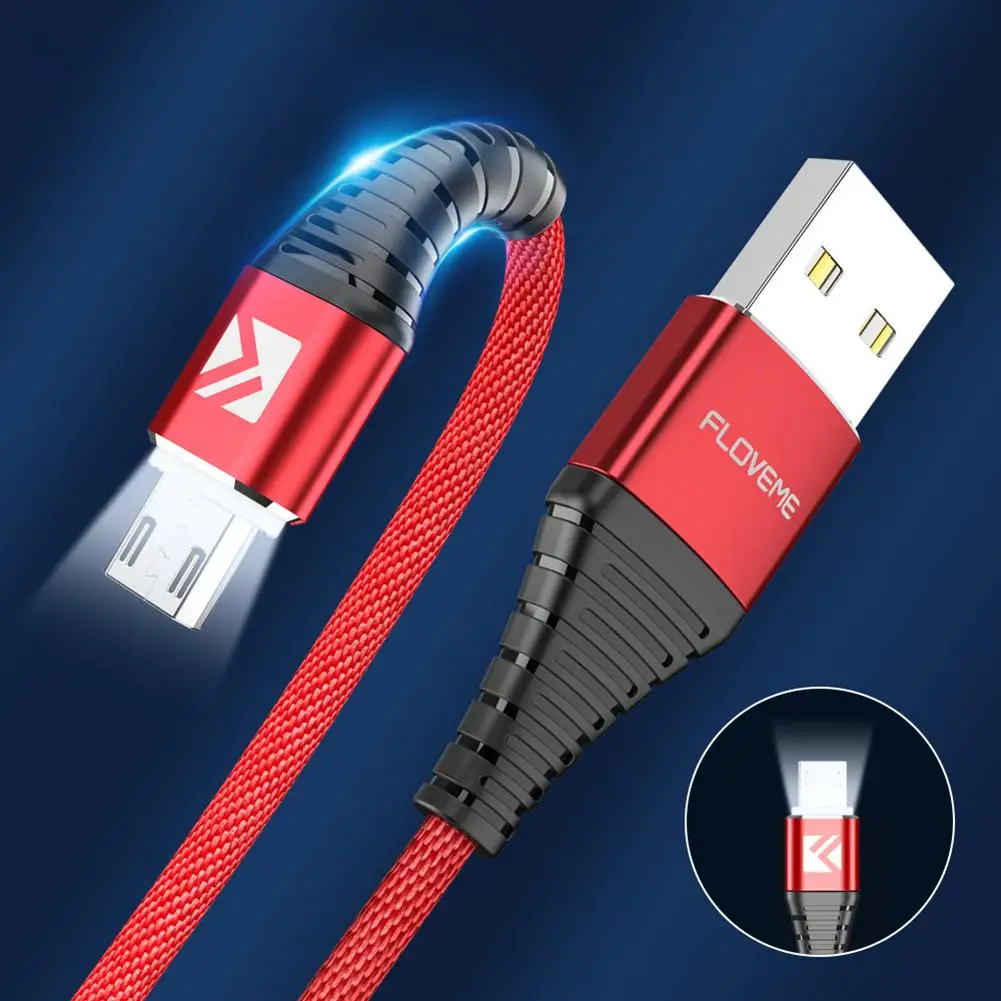 Floveme Плетеный светодиодный кабель 2.1A для быстрой зарядки Micro usb Android | Мобильные