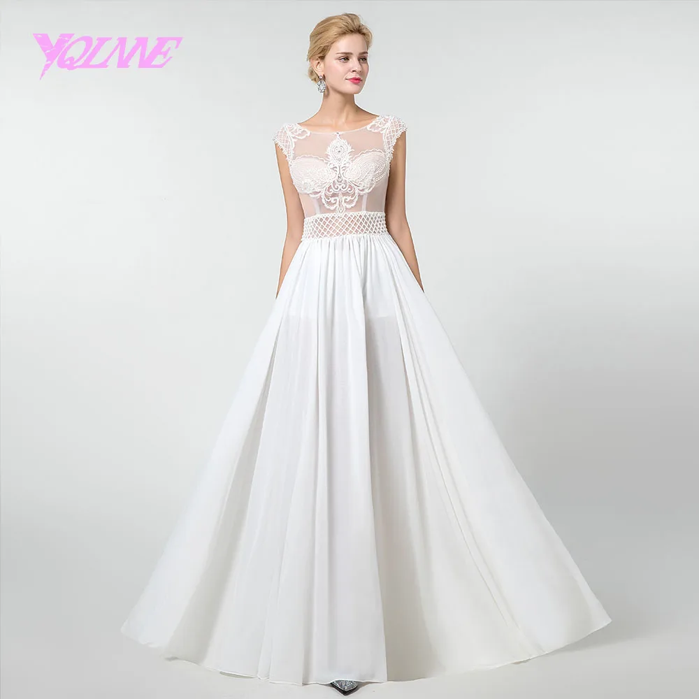 YQLNNE Robe De Mariee пляжное свадебное платье с вышивкой Иллюзия жемчужные бусины свадебное платье из шифона