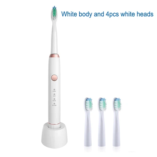 White and 4pcs heads Sarmocare ультра звуковая электрическая зубная щетка M100 Беспроводная перезаряжаемая портативная отбеливающая звуковая зубная щетка IPX7 водонепроницаемая - Цвет: White and 4pcs heads