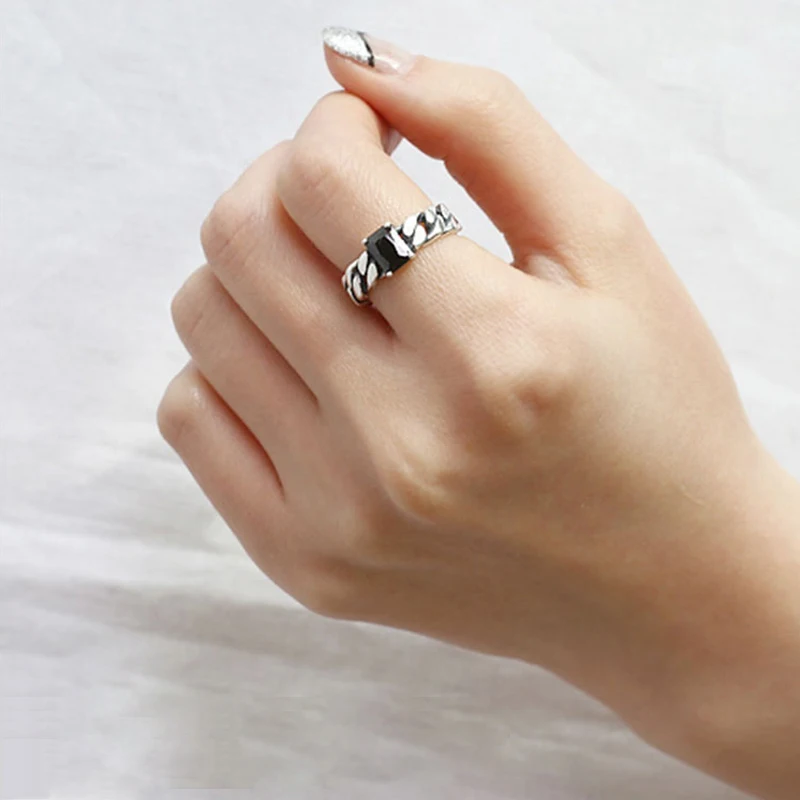 Женское винтажное Открытое кольцо ROCKART черное квадратное Агатовая цепочка из