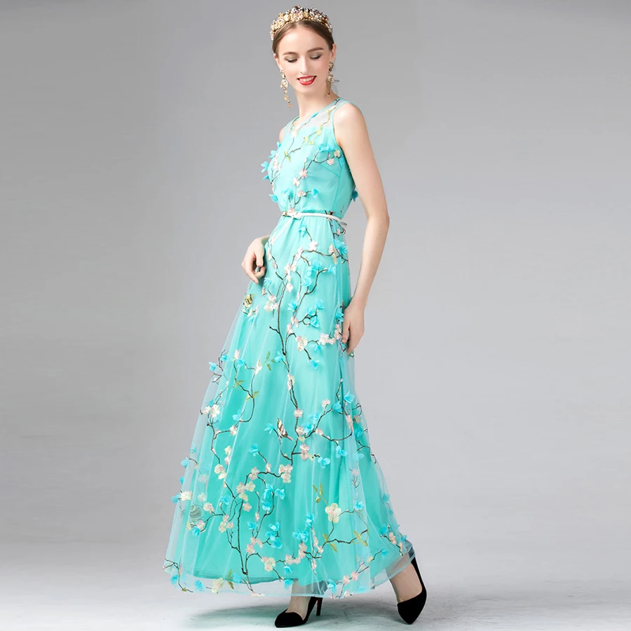 Женское длинное платье с цветочной вышивкой AELESEEN черное макси без рукавов лето