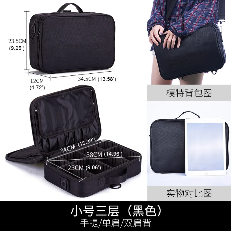 Black S 3 layer ZYJ Профессиональный органайзер для косметики коробка сумки комод путешествия макияж художника инструмент для ногтей сумка для косметики сумочка - Цвет: Black S 3 layer
