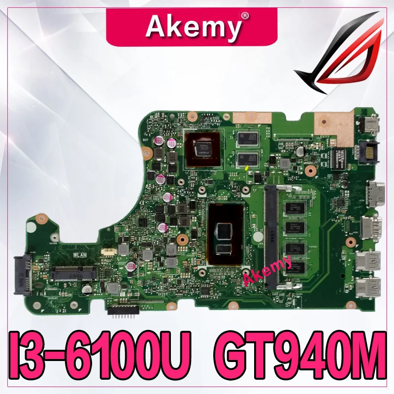 Akemy X555UQ материнская плата для ноутбука For Asus X555UJ X555UF F555U X555UB X555U 4 ГБ/I3-6100U ЦП GT940M |