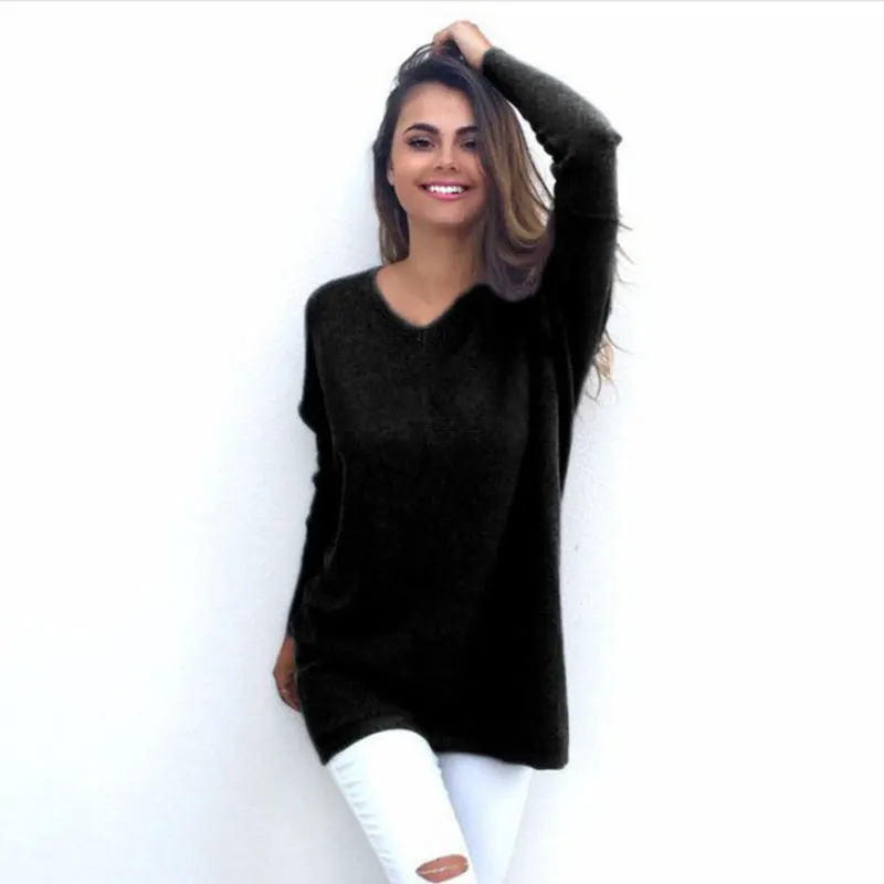 Women Fashion New Causal Loose Sweater Office Lady Long Sleeve Pullovers Spring Autumn Solid V-Neck Female Tops | Женская одежда
