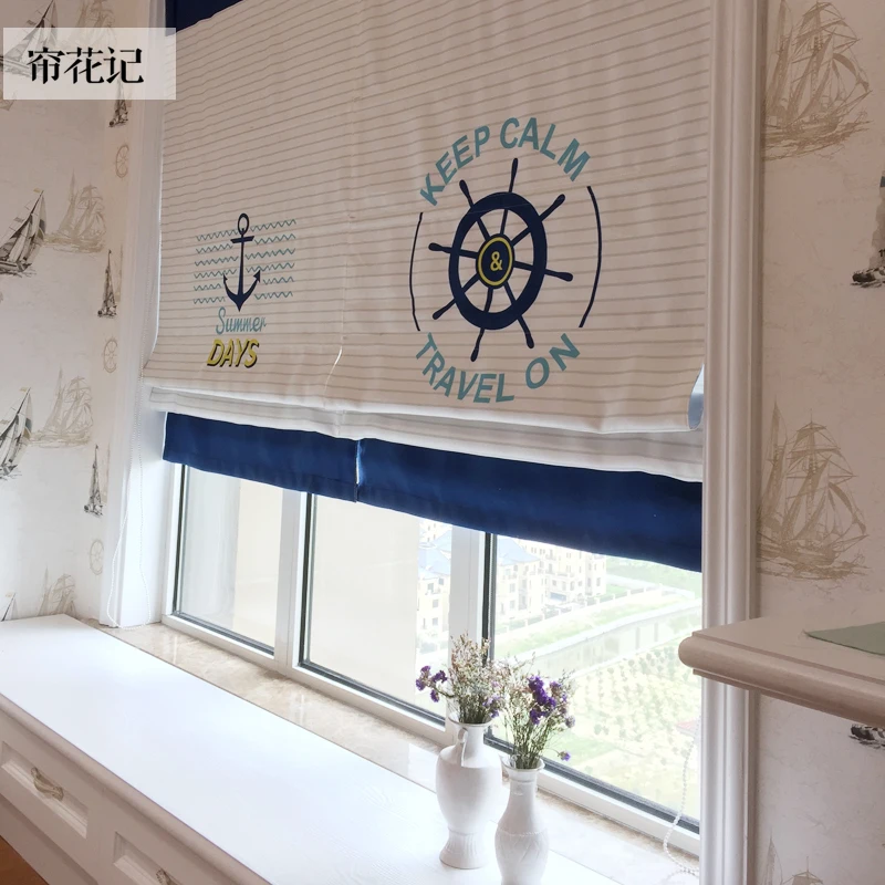 Изготовленные на заказ голубые и белые якорь штурвал Шторы s в римском стиле для