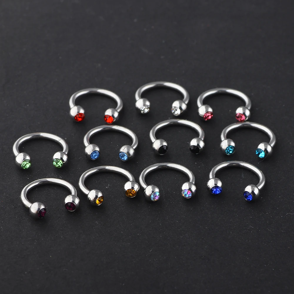 TIANCIFBYJS хирургическая сталь Подкова бар с хрустальными драгоценными шариками для