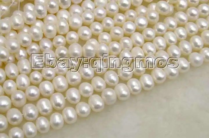 

SALE Big 7-8mm White natural round Freshwater pearl Loose Beads 14"-los43 Wholesale/retail Free shipping